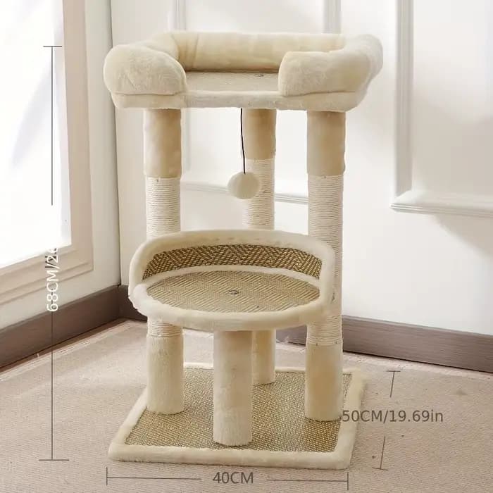 Arbre à chat de luxe à 2 niveaux avec postes à gratter en Sisal, tour à chat multi-niveaux avec perc