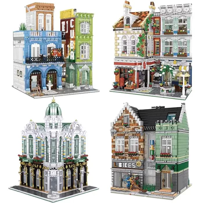 Creative Cuba Hotel City Street View Architecture Building Blocks Gem Shop Bicycle Store Micro Bricks Model Toys Gift Girl Adult