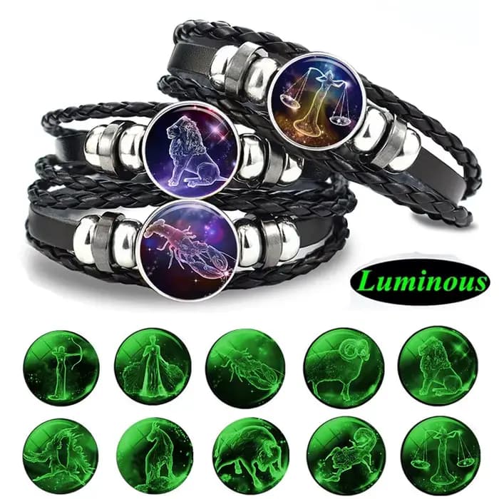 Gemini Leo balance scorpion sagittaire 12 Constellation Bracelet lumineux Bracelet en cuir zodiaque charme bijoux Bracelet pour hommes