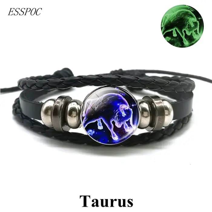 Gemini Leo balance scorpion sagittaire 12 Constellation Bracelet lumineux Bracelet en cuir zodiaque charme bijoux Bracelet pour hommes