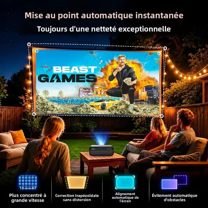 Projecteur 4K 3200 ANSI Certifié Netflix Full HD Natif 1080P Android 14 Mise au Point Automatique Correction de Trapèze