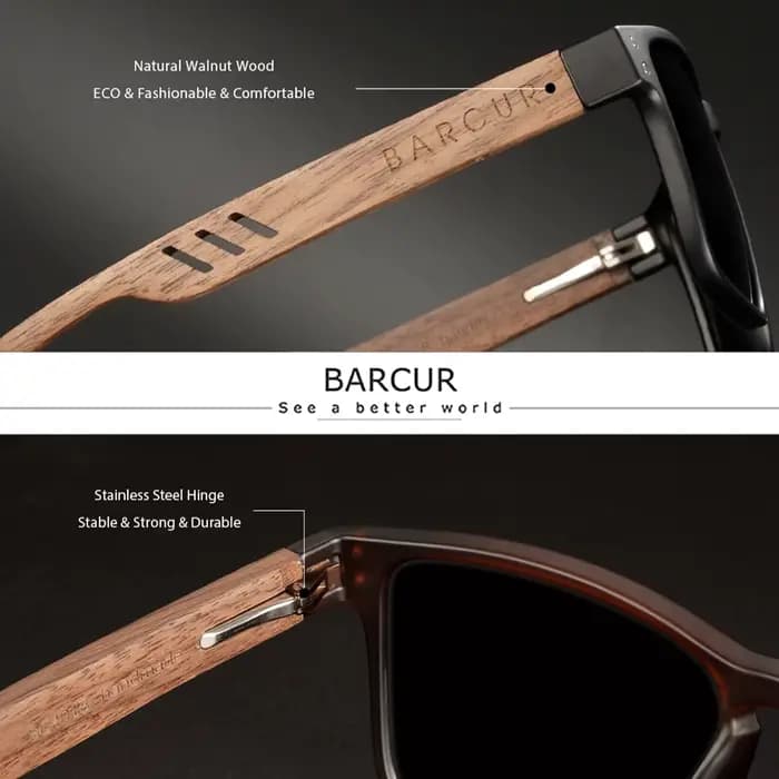 BARCUR Lunettes de soleil de style professionnel simples et confortables, classiques et polyvalentes, avec protection UV en forme de boîte