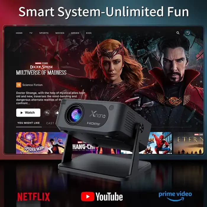 Projecteur Xnano 4K HA109 Android 11 projecteurs intelligents Bt5.4 720P Wifi5 200 "réunion fête Home cinéma
