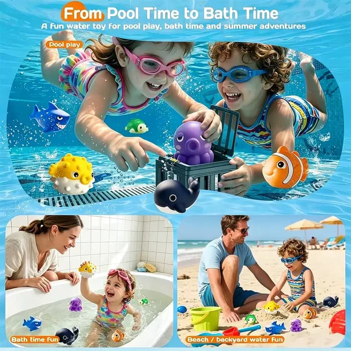 Jouets de plongée pour piscine pour enfants, jouets de natation avec boîte à poissons, animaux flottants adaptés aux enfants de plus de 3 ans