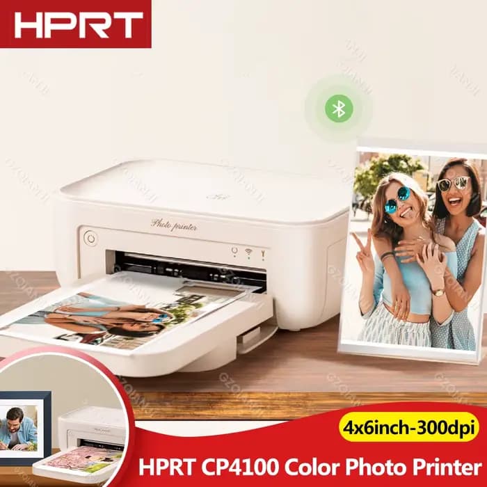 Imprimante photo couleur HPRT CP4100 4x6 pouces, imprimante de sublimation sans fil Bluetooth pour bureau et maison, avec 20 feuilles de papier et ruban