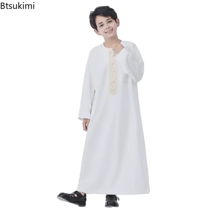 Moyen-Orient dubaï jeunesse Jubba Thobe robe à manches longues Abaya caftan Djellaba Eid Thoub Daffah Arabie Saoudite Hui vêtements ethniques