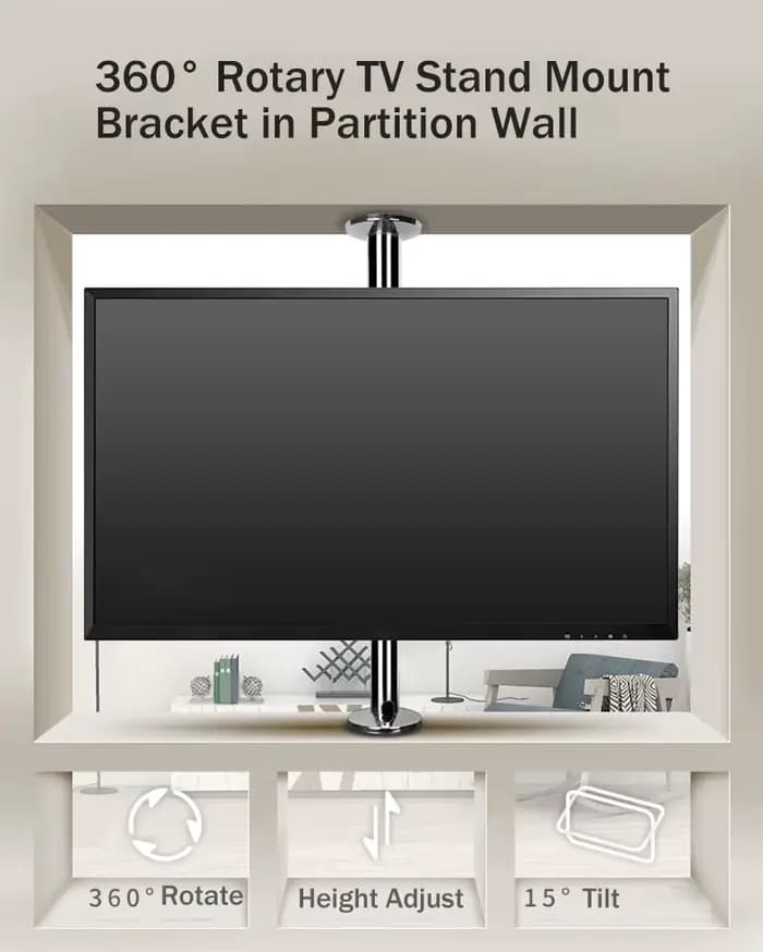 Nouveau support de montage pour TV LCD en acier inoxydable de 23 à 65 pouces rotatif dans le mur de séparation hauteur