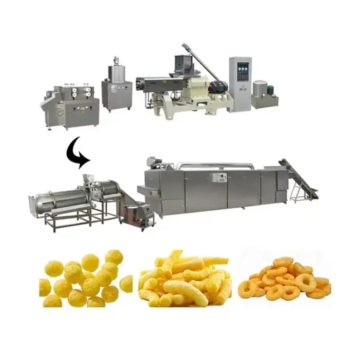 Ligne de production de snacks soufflés personnalisés, mélangeur de transformation, friteuse automatique pour craquelins de riz fourrés au chocolat, à la confiture et au beurre de cacahuète