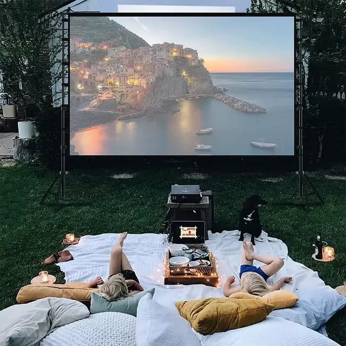 Écran de projecteur VEIDADZ avec support blanc sans plis 160 ° Angle de vision 60-150 pouces