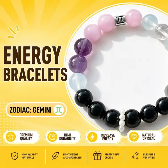 Bracelet Perlé en Cristal des Douze Constellations Gémeaux, Pierre de Guérison, Équilibre Éléments, Essence Harmonisée, Accessoire de Mode