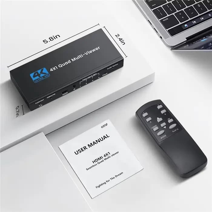 Multiviewer HDMI 4K Quad écran 4x1 1080P, commutateur HDMI multi-écrans 4 entrées 1 sortie, 5 modes d'affichage pour caméra, ordinateur portable, PC, TV