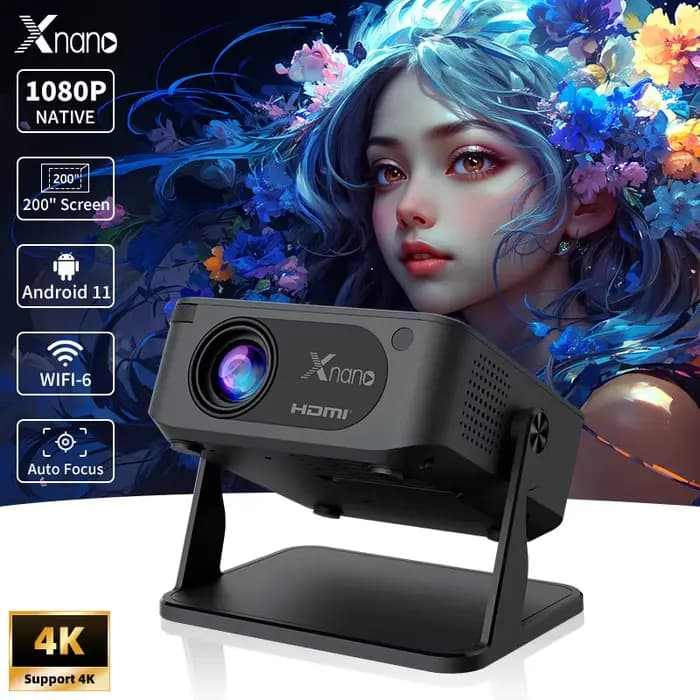 Projecteur Xnano 4K HA109 Android 11 projecteurs intelligents Bt5.4 720P Wifi5 200 "réunion fête Home cinéma