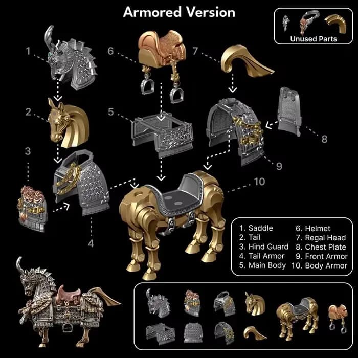 Modèle de cheval articulé en métal magnétique Rmored Version Warhorse, décoration classique, charmant, collection de cadeaux, ornement de série