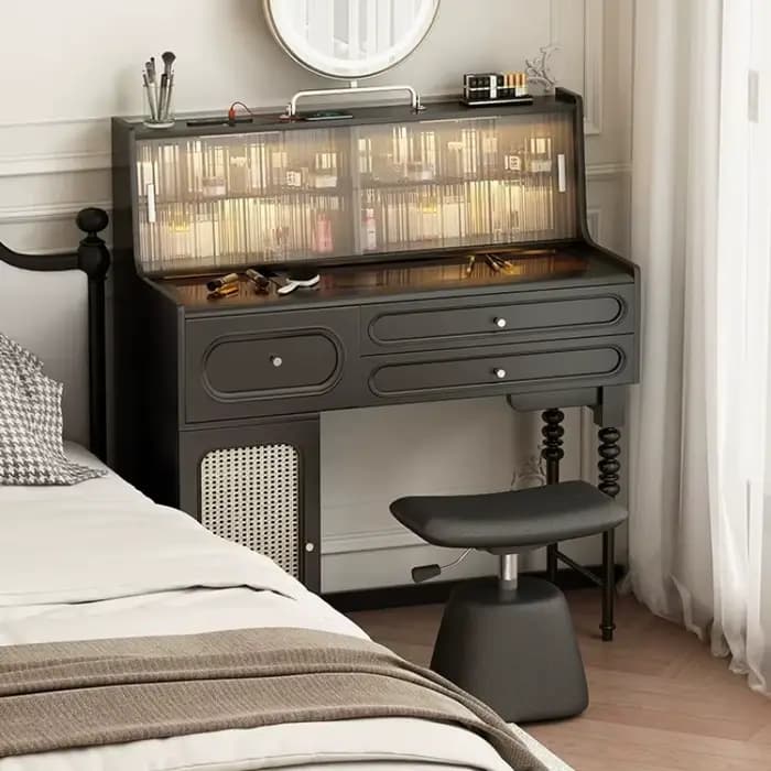 Chaise de maquillage relevable de luxe italienne pour chambre à coucher, noir et blanc, chaise de coiffeuse haut de gamme, tabouret de vanité, meuble ottoman