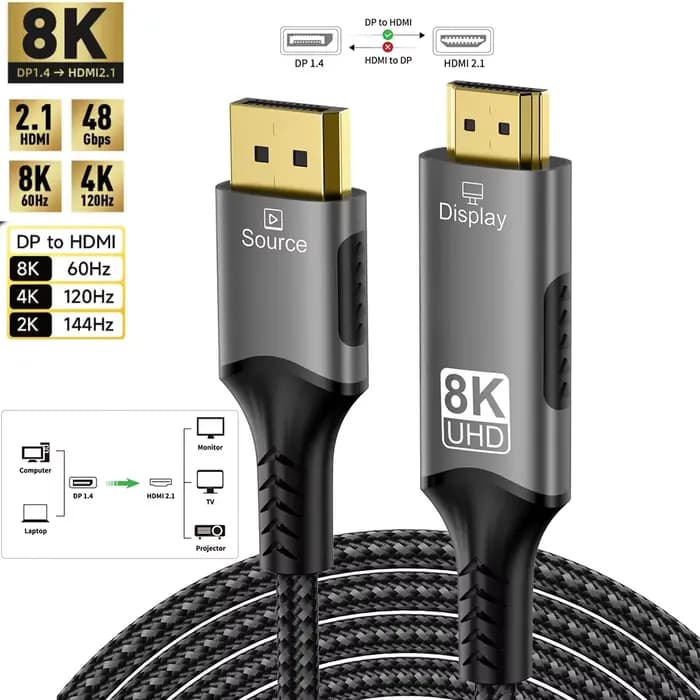 Câble compatible DisplayPort vers HDMI 8K