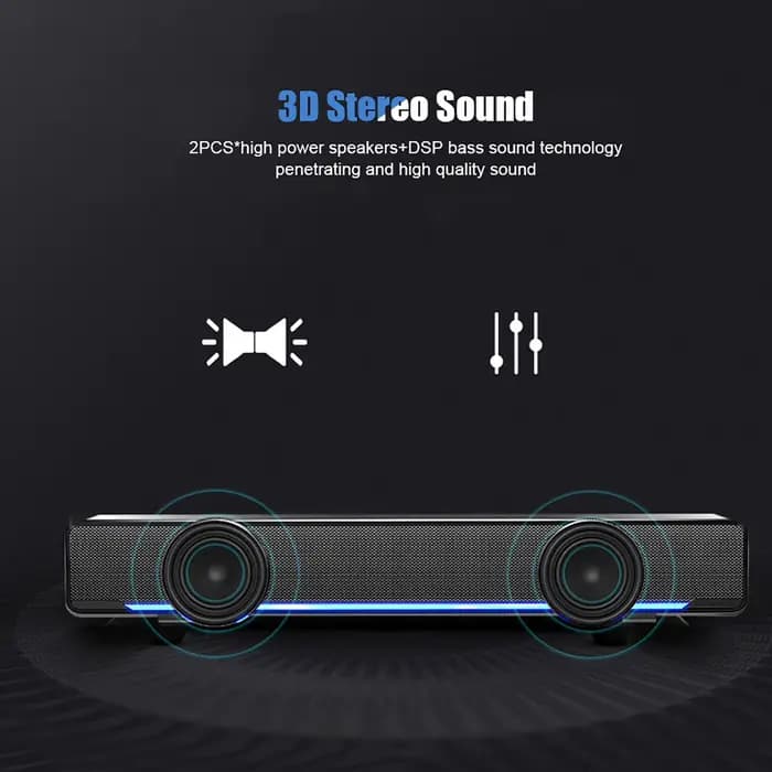 Barre de son stéréo filaire USB avec son surround basse fréquence