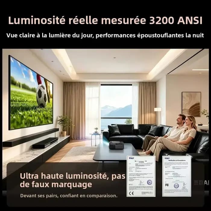 Projecteur 4K 3200 ANSI Certifié Netflix Full HD Natif 1080P Android 14 Mise au Point Automatique Correction de Trapèze