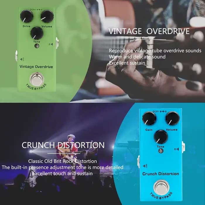 JEEffprotected-Pédale électrique Vintage Overdrive, Distortion Crunch, Distortion, US repll, Classic Chorus, Vintage Phase, Digital Delay