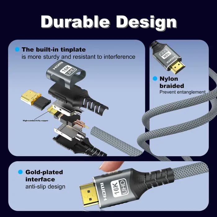 Câble HDMI 2.2 16K 96 Gbps 8K@120Hz 4K@240Hz 2K@360Hz compatible