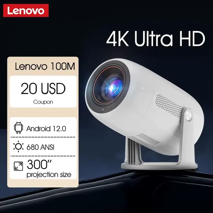 Lenovo Portable 4K projecteur 100M Android 12 WIFI 6 TOF No-Sense mise au point automatique extérieur Full HD