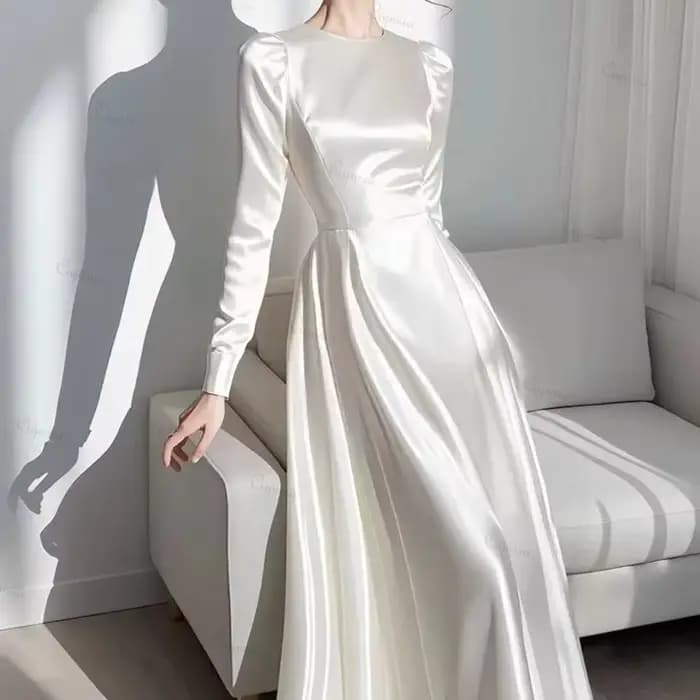 Robe de soirée élégante Ciynsia sur mesure, coupe trapèze, blanc cassé, manches longues, collection 2026, pour femme