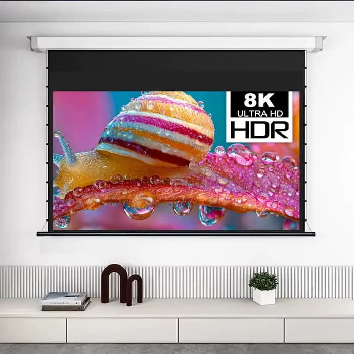 Écran de projecteur de Tension d'onglet motorisé en matériau blanc de cinéma de haute classe 60-150 pouces pour projecteurs longue portée prenant en charge 4K 3D