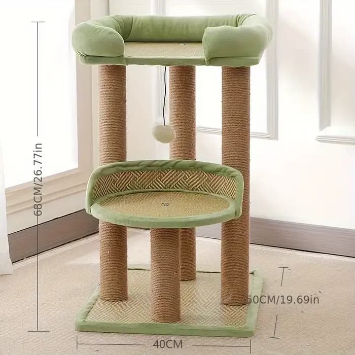 Arbre à chat de luxe à 2 niveaux avec postes à gratter en Sisal, tour à chat multi-niveaux avec perchoirs en peluche et jouets suspendus, activité durable