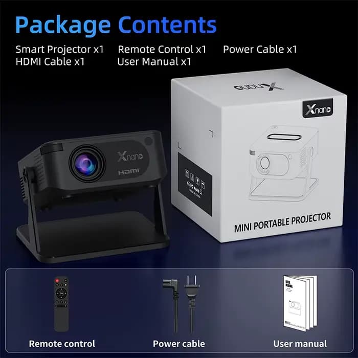 Projecteur Xnano 4K HA109 Android 11 projecteurs intelligents Bt5.4 720P Wifi5 200 "réunion fête Home cinéma