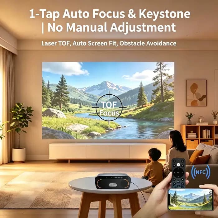 Projecteur Vidéo 4K UHD 4200 ANSI Android 14 Google TV Smart Home Cinéma WiFi6 TOF Auto Focus Double Haut-parleurs