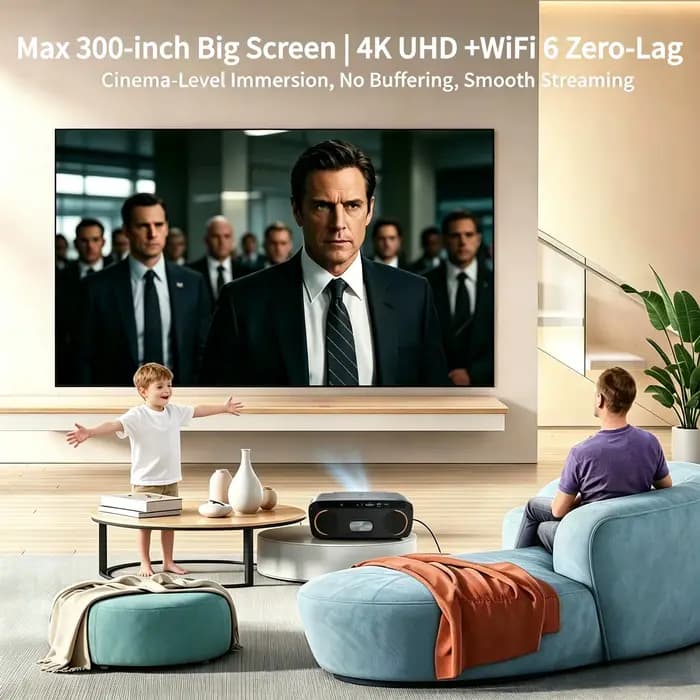 Projecteur Vidéo 4K UHD 4200 ANSI Android 14 Google TV Smart Home Cinéma WiFi6 TOF Auto Focus Double Haut-parleurs