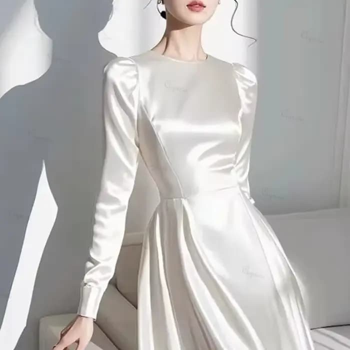 Robe de soirée élégante Ciynsia sur mesure, coupe trapèze, blanc cassé, manches longues, collection 2026, pour femme