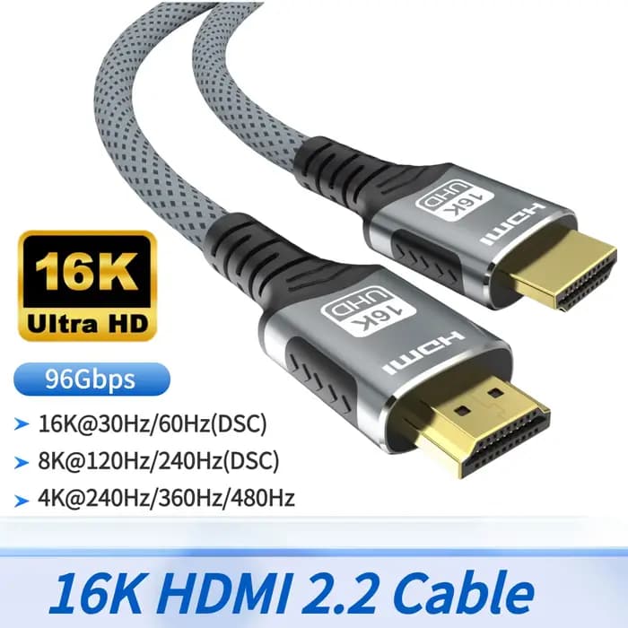 Câble HDMI 2.2 16K 96 Gbps 8K@120Hz 4K@240Hz 2K@360Hz compatible