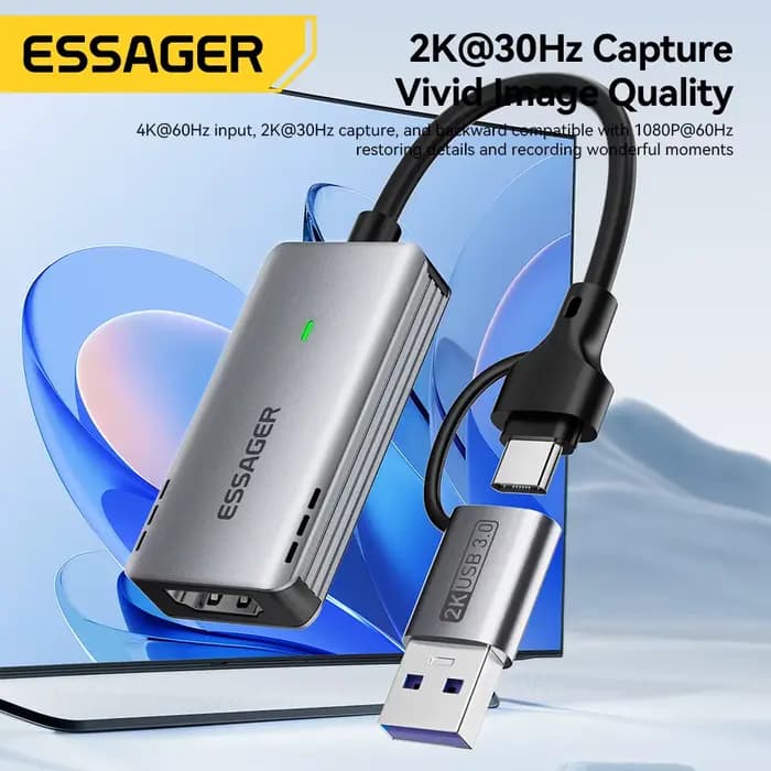 Essager 2 en 1 USB 3.0 carte d'acquisition vidéo 4K HDMI vers USB/type-c jeu diffusion en direct enregistrement pour