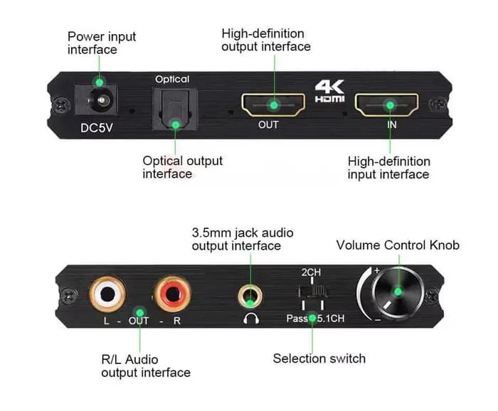 Extracteur Audio HDMI 2.0 optique TOSLINK SPDIF 5.1CH R/L bouton de contrôle du Volume de sortie 4K 60Hz HDR