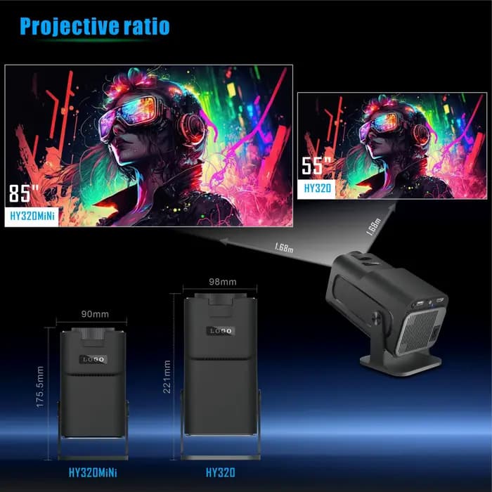 Projecteur 4K HY320 mini 720P Double Wifi6 BT5.0 Cinéma Domestique Extérieur Film Intelligent