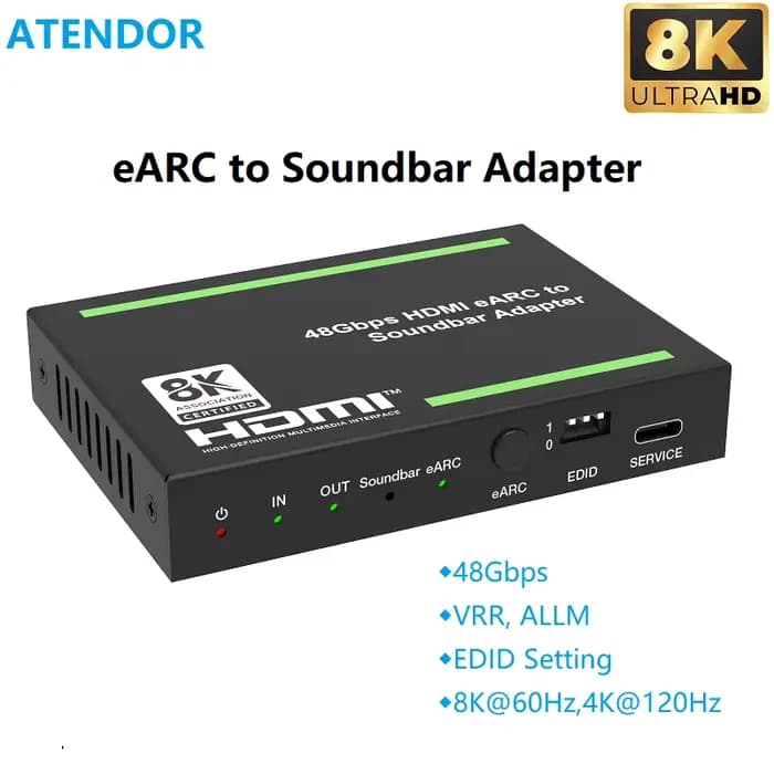ATENDOR 8K compatible HDMI 2.1 eARC barre de son extracteur Audio convertisseur TV ARC/eARC 48Gbps 4