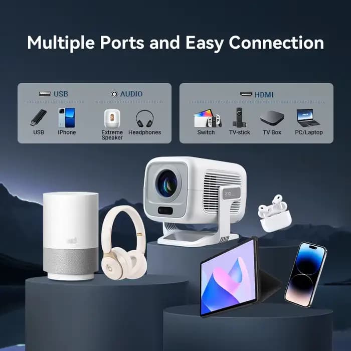 Projecteur HUAWEISHI 4K Android portable natif 1080P avec mise au point automatique 600 ANSI