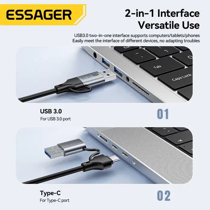 Essager 2 en 1 USB 3.0 carte d'acquisition vidéo 4K HDMI vers USB/type-c jeu diffusion en direct enregistrement pour