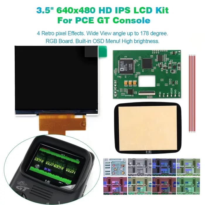 Écran LCD IPS HD 3, 5 pouces 640x480 PCE GT avec carte RGB pour console PC Engine GT avec menu OSD