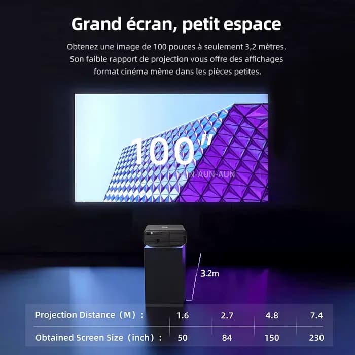 Projecteur AUN Android 14 Google TV Full HD Cinéma Portable Intelligent AI 2050 ANSI 4K LED