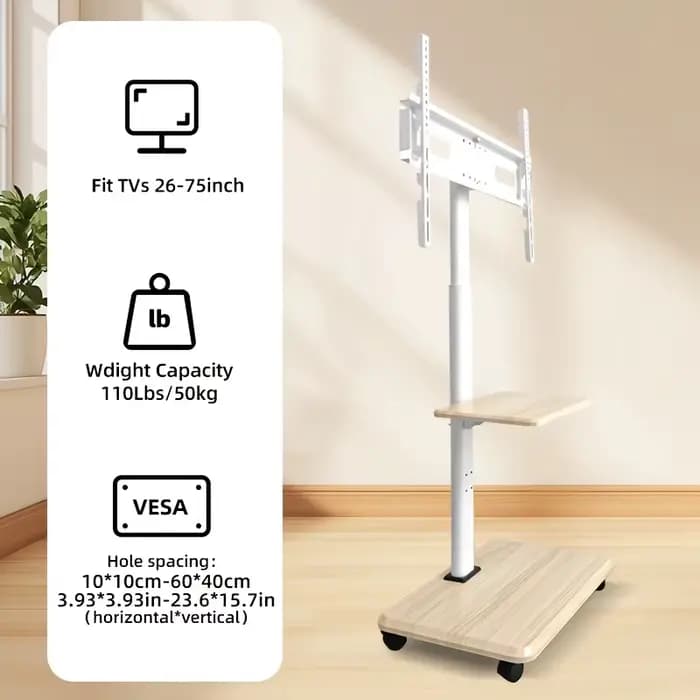 Meuble TV mobile robuste pour téléviseurs de 26 à 75 pouces – Chariot roulant avec roulettes de verrouillage