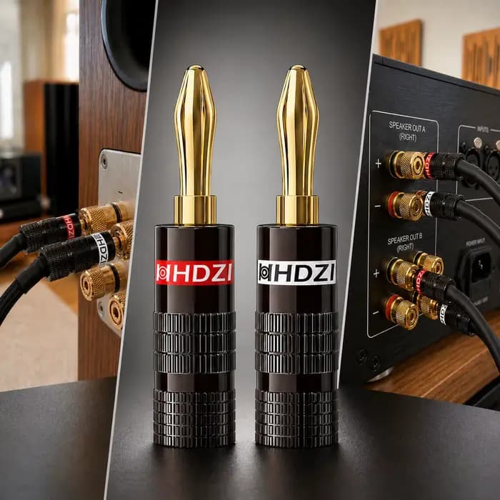 Prise banane 6 lames noire mate HHDZI plaquée or 24K antioxydante pour câblage amplificateur et enceinte audio HiFi domestique