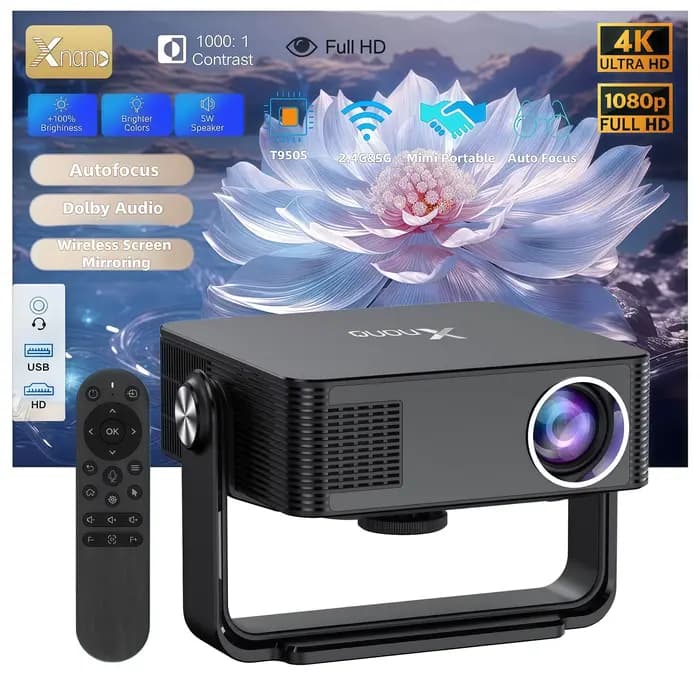 Projecteur XNANO natif 1080P Android 13 avec mise au point automatique et correction trapézoïdale 360° °