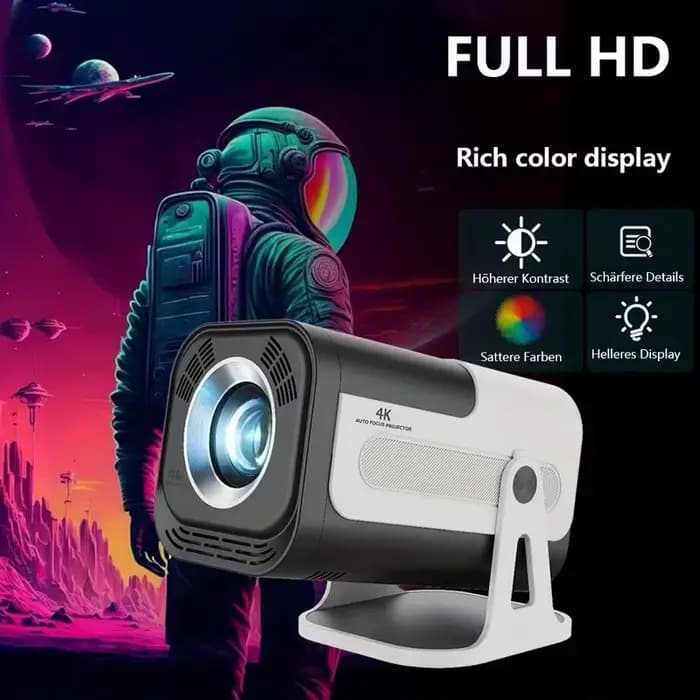 Mini projecteur HY320 | Projecteur 4K Android 13 natif 720P 390 ANSI Lumens double Wi-Fi 6 BT 5.0