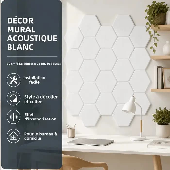 Panneaux acoustiques hexagonaux autocollants en mousse insonorisante – 3 designs pour l'absorption du bruit et l'élimination de l'écho pour le traitement acoustique des studios à domicile