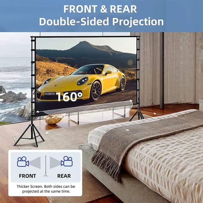 Écran de projecteur VEIDADZ avec support blanc sans plis 160 ° Angle de vision 60-150 pouces