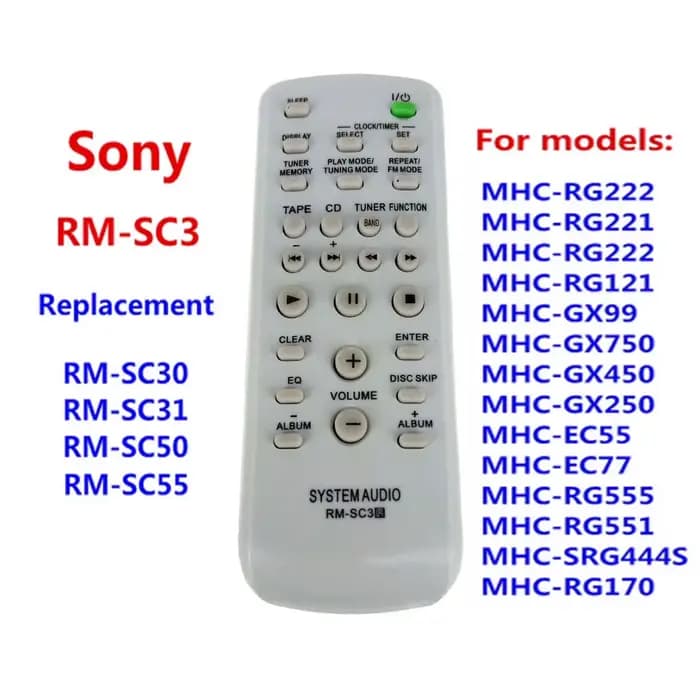 Nouveau RM3-SC Télécommande pour SONY CD HIFI Système Audio RM-SC30 RM-SC50 RM-SC55 MHC-RG29 MHC-RG490S CMT-EH10 CMT-U1 CMT-CPZ1