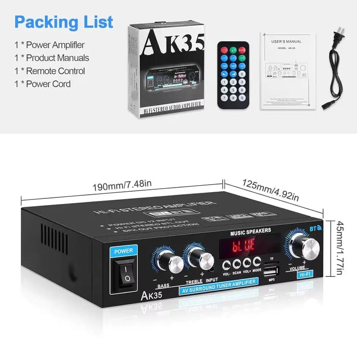 Amplificateur de puissance domestique AK35 800W 2 canaux Bluetooth 5.0 Son surround FM USB Télécomma