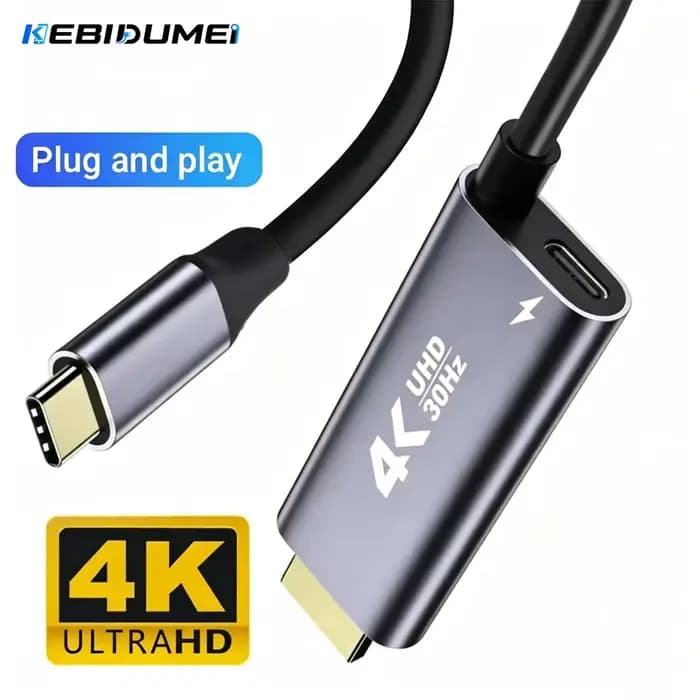 KEBIDU Câble vidéo USB C vers HDMI compatible 4K 30Hz/60Hz Type C avec charge PD 100W pour écran TV
