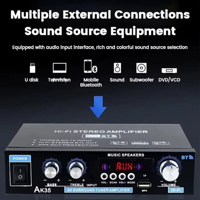 800W amplificateurs de puissance à domicile 2 canaux Bluetooth 5.0 son Surround FM USB télécommande Mini amplificateur